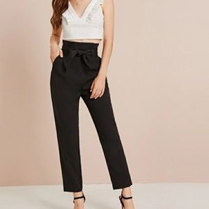 Paperbag Waist Slant Pocket Straight Leg Pants